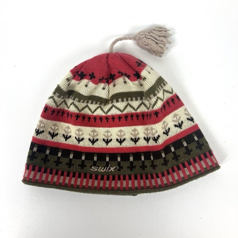 Swix Women's Patterned Pom Knit Beanie - Pink & Olive